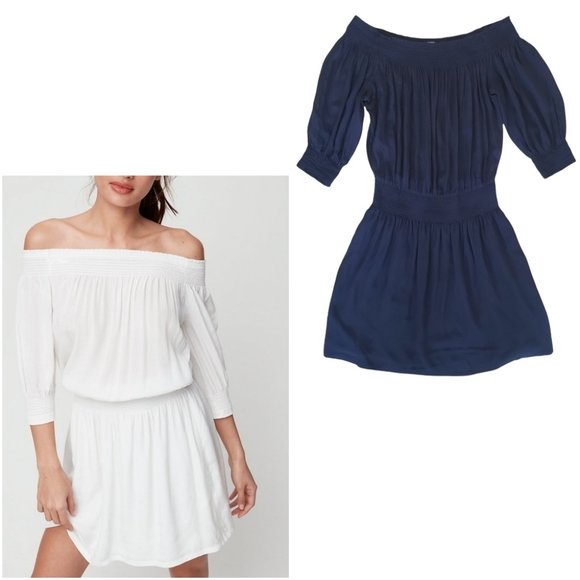 Aritzia Sunday Best Jocasta off the shoulder dress navy blue small viscose